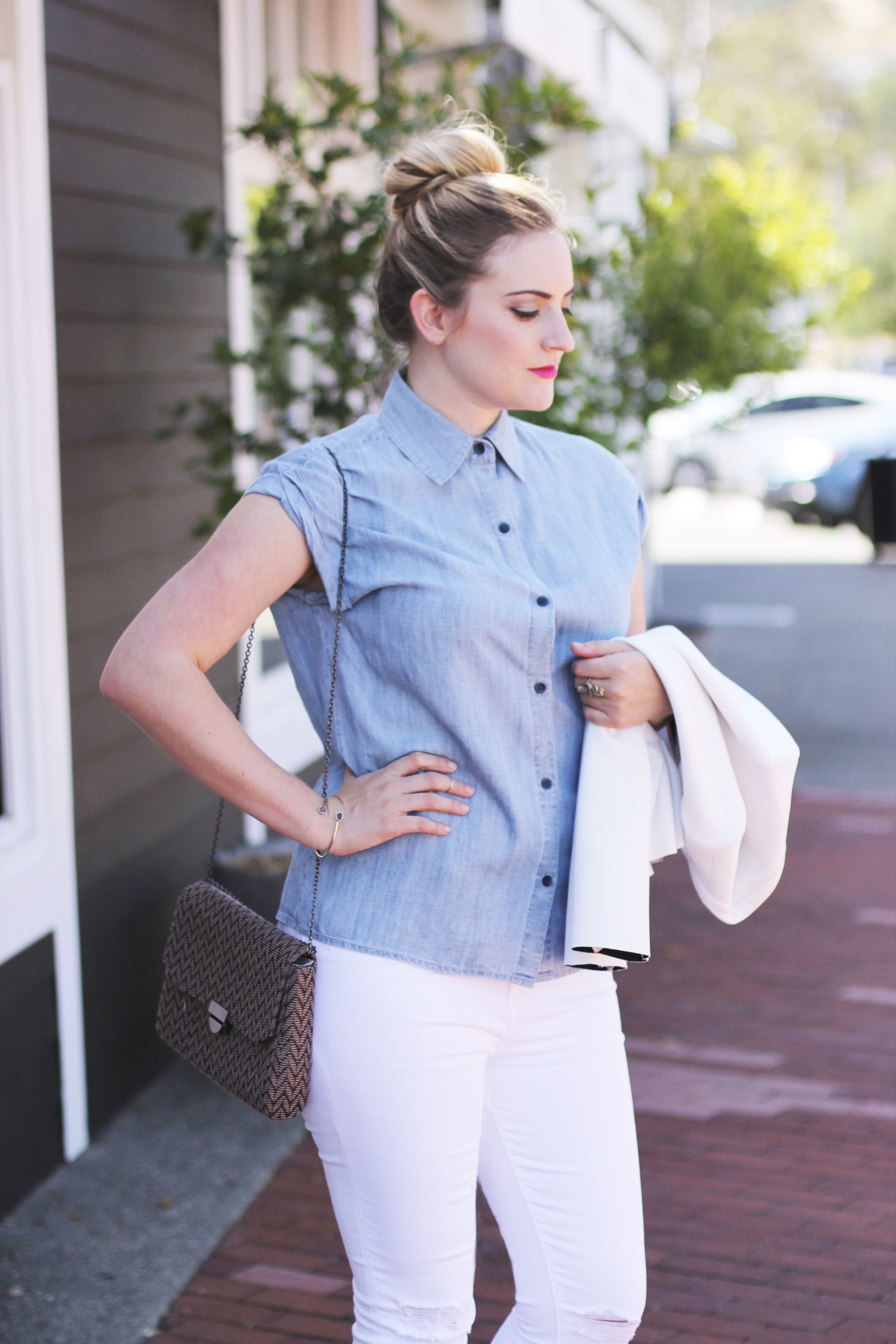 White Pants + A Chambray Top For Spring